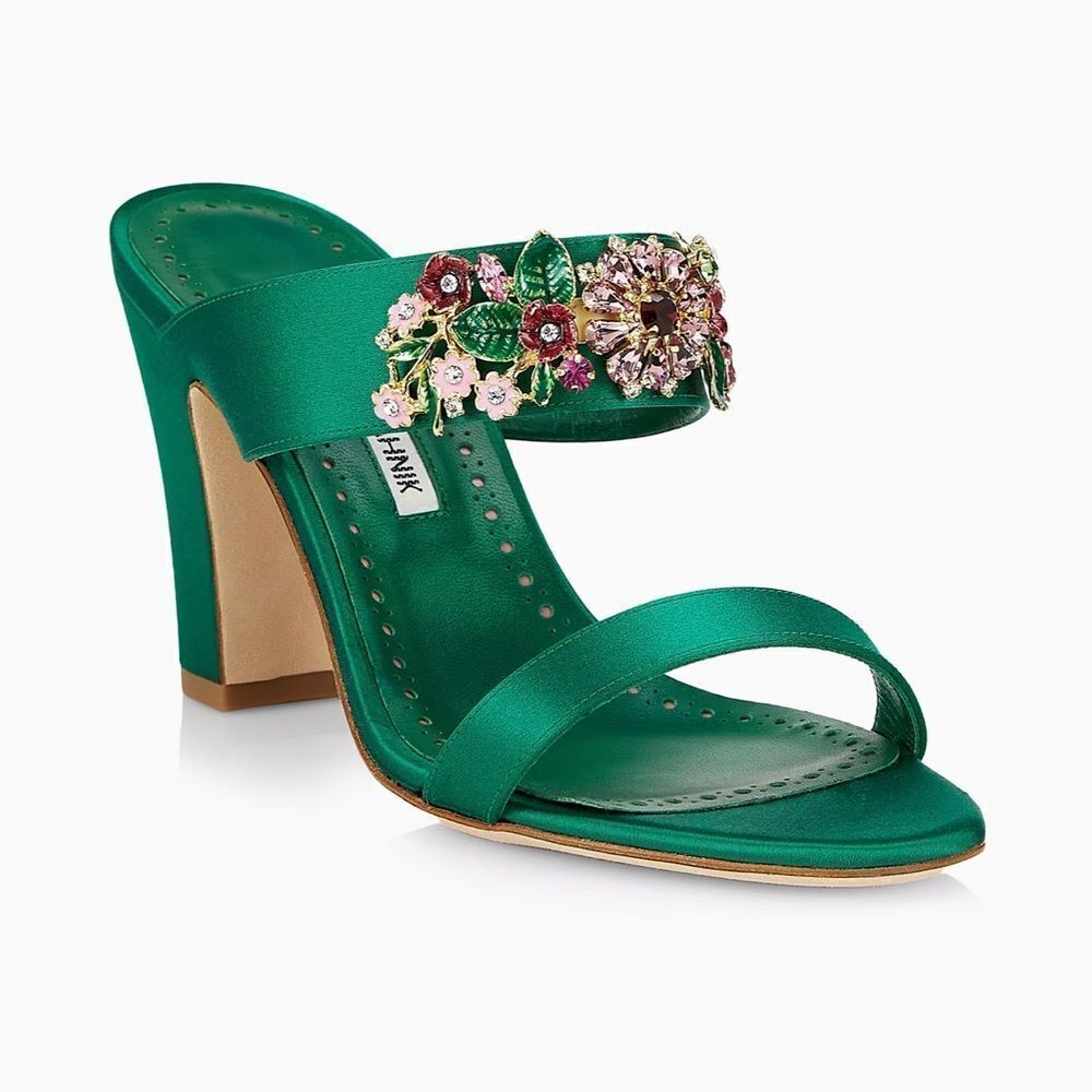 Manolo Blahnik 90MM Embellished Satin Mules size 40